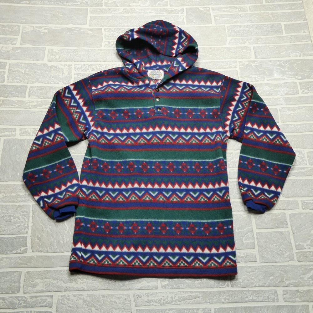 VINTAGE Bay‎ Area Traders Fleece Jacket Hoodie Womens Medium Southwest Snap Neck